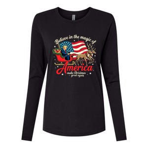 Believe In The Magic Of America Make Christmas Great Again Womens Cotton Relaxed Long Sleeve T-Shirt