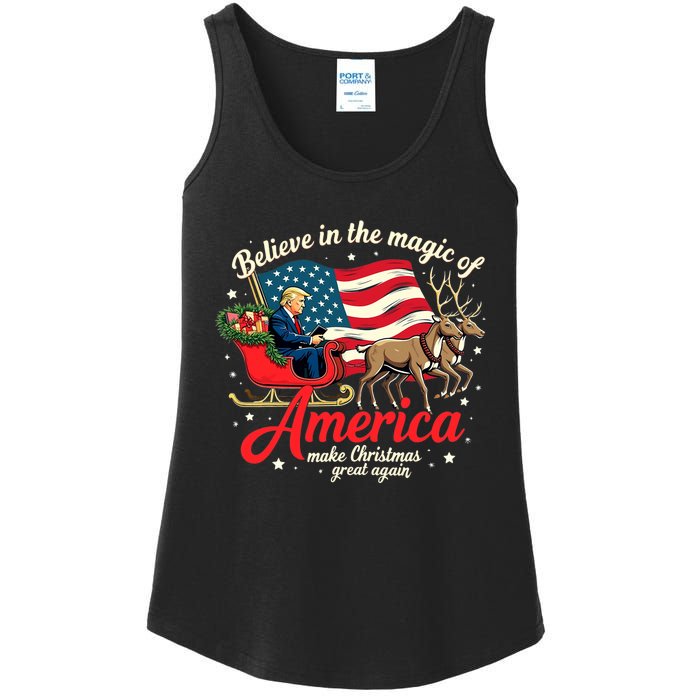 Believe In The Magic Of America Make Christmas Great Again Ladies Essential Tank