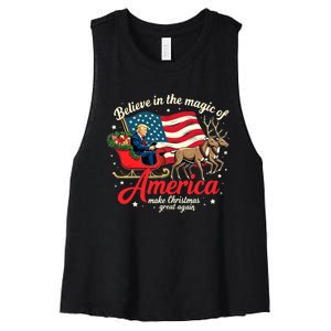 Believe In The Magic Of America Make Christmas Great Again Women's Racerback Cropped Tank