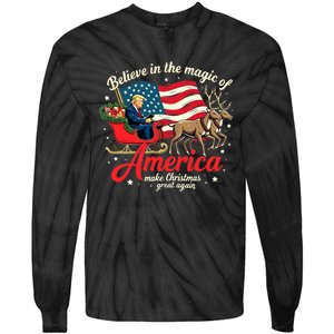 Believe In The Magic Of America Make Christmas Great Again Tie-Dye Long Sleeve Shirt