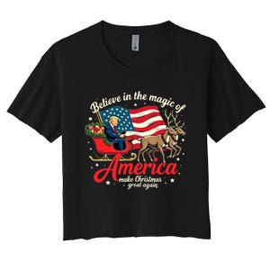 Believe In The Magic Of America Make Christmas Great Again Women's Crop Top Tee