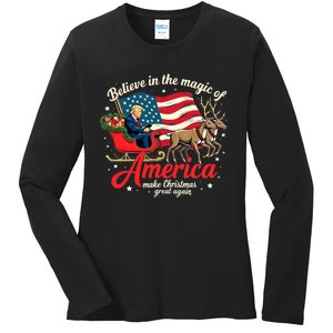 Believe In The Magic Of America Make Christmas Great Again Ladies Long Sleeve Shirt