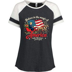 Believe In The Magic Of America Make Christmas Great Again Enza Ladies Jersey Colorblock Tee