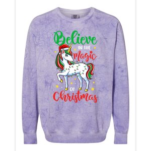 Believe In The Magic Of Christmas Unicorn Xmas Girl Meaningful Gift Colorblast Crewneck Sweatshirt