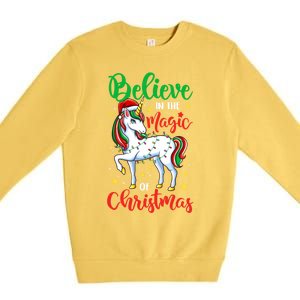 Believe In The Magic Of Christmas Unicorn Xmas Girl Meaningful Gift Premium Crewneck Sweatshirt