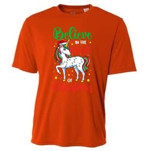 Believe In The Magic Of Christmas Unicorn Xmas Girl Meaningful Gift Cooling Performance Crew T-Shirt