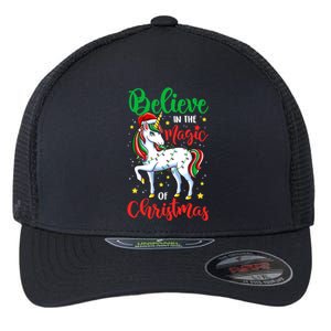 Believe In The Magic Of Christmas Unicorn Xmas Girl Meaningful Gift Flexfit Unipanel Trucker Cap