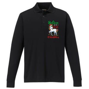 Believe In The Magic Of Christmas Unicorn Xmas Girl Meaningful Gift Performance Long Sleeve Polo