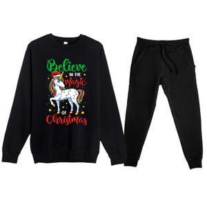 Believe In The Magic Of Christmas Unicorn Xmas Girl Meaningful Gift Premium Crewneck Sweatsuit Set