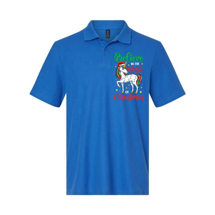 Believe In The Magic Of Christmas Unicorn Xmas Girl Meaningful Gift Softstyle Adult Sport Polo