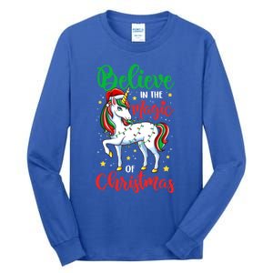 Believe In The Magic Of Christmas Unicorn Xmas Girl Meaningful Gift Tall Long Sleeve T-Shirt