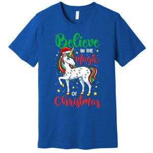 Believe In The Magic Of Christmas Unicorn Xmas Girl Meaningful Gift Premium T-Shirt