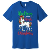 Believe In The Magic Of Christmas Unicorn Xmas Girl Meaningful Gift Premium T-Shirt