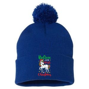 Believe In The Magic Of Christmas Unicorn Xmas Girl Meaningful Gift Pom Pom 12in Knit Beanie