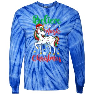 Believe In The Magic Of Christmas Unicorn Xmas Girl Meaningful Gift Tie-Dye Long Sleeve Shirt