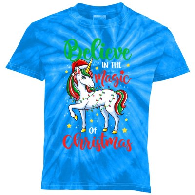 Believe In The Magic Of Christmas Unicorn Xmas Girl Meaningful Gift Kids Tie-Dye T-Shirt