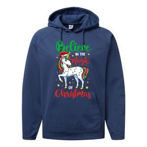 Believe In The Magic Of Christmas Unicorn Xmas Girl Meaningful Gift Performance Fleece Hoodie