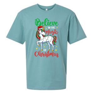 Believe In The Magic Of Christmas Unicorn Xmas Girl Meaningful Gift Sueded Cloud Jersey T-Shirt