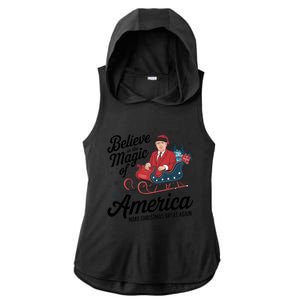 Believe In The Magic Of America Make Christmas Great Again Gift Ladies PosiCharge Tri-Blend Wicking Draft Hoodie Tank