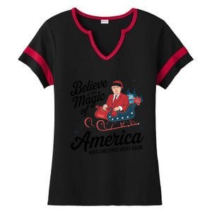 Believe In The Magic Of America Make Christmas Great Again Gift Ladies Halftime Notch Neck Tee