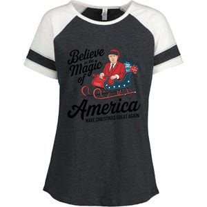 Believe In The Magic Of America Make Christmas Great Again Gift Enza Ladies Jersey Colorblock Tee