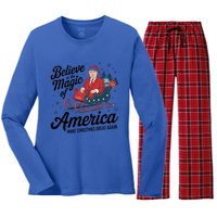 Believe In The Magic Of America Make Christmas Great Again Gift Women's Long Sleeve Flannel Pajama Set 