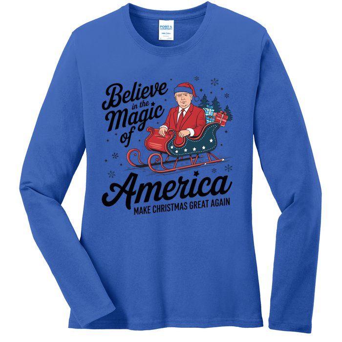 Believe In The Magic Of America Make Christmas Great Again Gift Ladies Long Sleeve Shirt