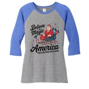 Believe In The Magic Of America Make Christmas Great Again Gift Women's Tri-Blend 3/4-Sleeve Raglan Shirt