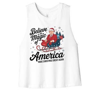 Believe In The Magic Of America Make Christmas Great Again Gift Women's Racerback Cropped Tank