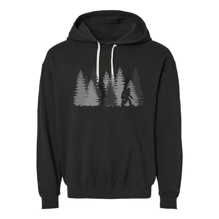 Bigfoot In The Forest Sasquatch Yeti Garment-Dyed Fleece Hoodie