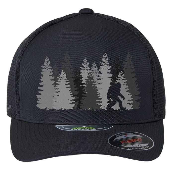Bigfoot In The Forest Sasquatch Yeti Flexfit Unipanel Trucker Cap