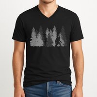 Bigfoot In The Forest Sasquatch Yeti V-Neck T-Shirt