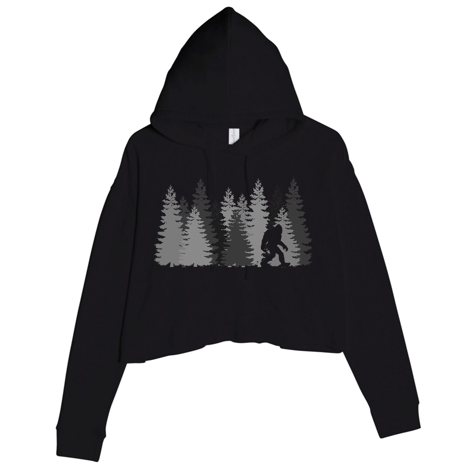 Bigfoot In The Forest Sasquatch Yeti Crop Fleece Hoodie