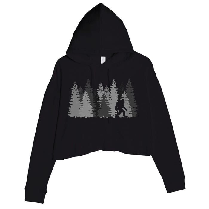 Bigfoot In The Forest Sasquatch Yeti Crop Fleece Hoodie