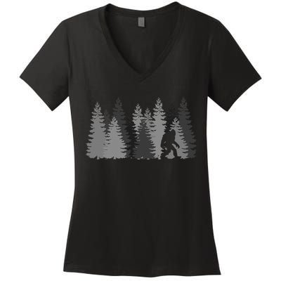 Bigfoot In The Forest Sasquatch Yeti Women's V-Neck T-Shirt