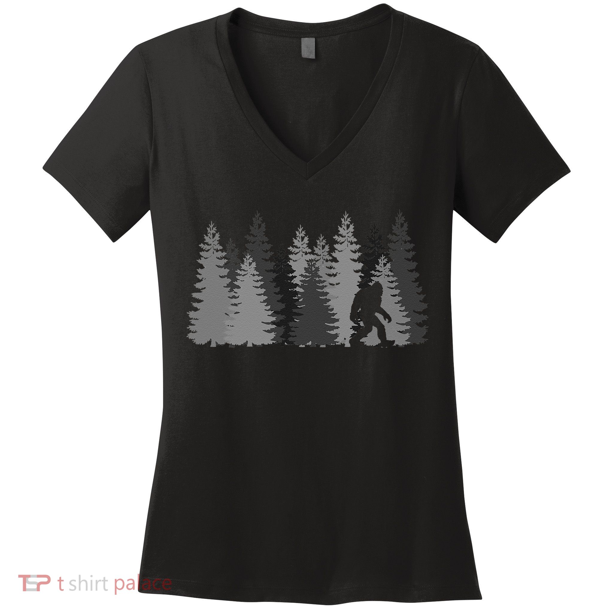 Bigfoot In The Forest Sasquatch Yeti Women's V-Neck T-Shirt