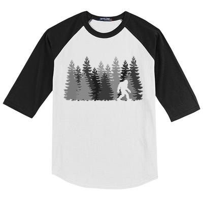 Bigfoot In The Forest Sasquatch Yeti Kids Colorblock Raglan Jersey