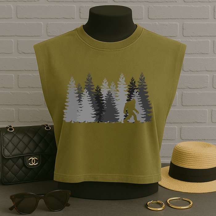 Bigfoot In The Forest Sasquatch Yeti Garment-Dyed Women's Muscle Tee