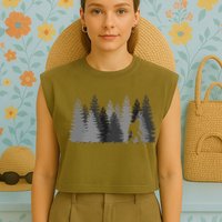 Bigfoot In The Forest Sasquatch Yeti Garment-Dyed Women's Muscle Tee
