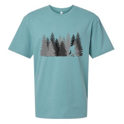 Bigfoot In The Forest Sasquatch Yeti Sueded Cloud Jersey T-Shirt