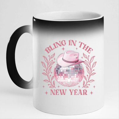 Bling In The New Year Coquette Bow Countdown Fireworks 11oz Black Color Changing Mug