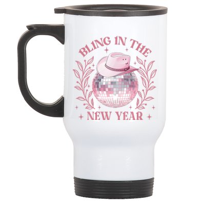 Bling In The New Year Coquette Bow Countdown Fireworks Stainless Steel Travel Mug