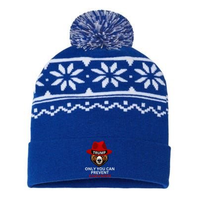 Bear In Trump Hat. Only You Can Prevent Communism. USA-Made Snowflake Beanie