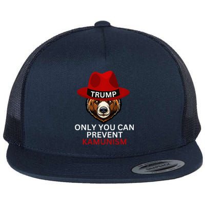 Bear In Trump Hat. Only You Can Prevent Communism. Flat Bill Trucker Hat