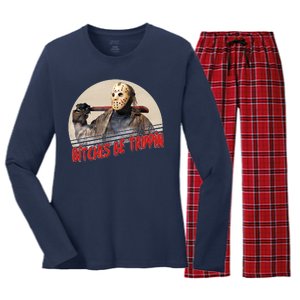 Bitches Be Trippin Horror Movie Fan Women's Long Sleeve Flannel Pajama Set 