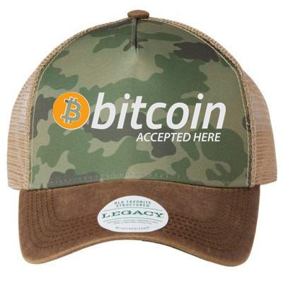 Bitcoin Accepted Here Cryptocurrency Logo Legacy Tie Dye Trucker Hat