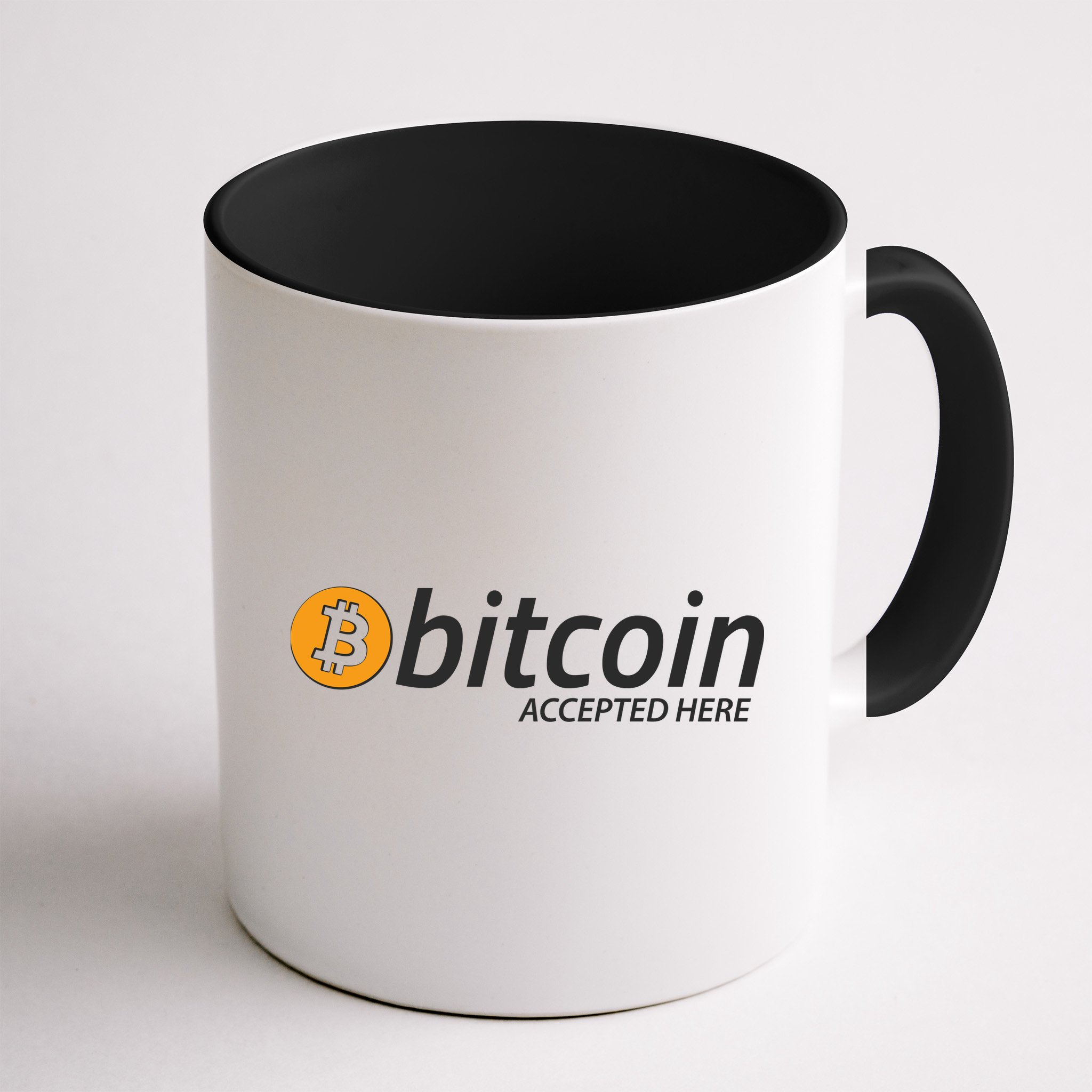 Bitcoin Accepted Here Cryptocurrency Logo Mug