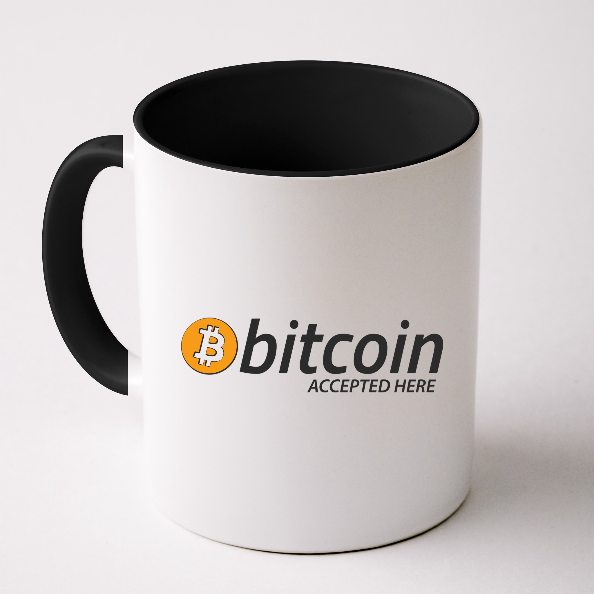 Bitcoin Accepted Here Cryptocurrency Logo Mug