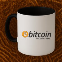 Bitcoin Accepted Here Cryptocurrency Logo Mug
