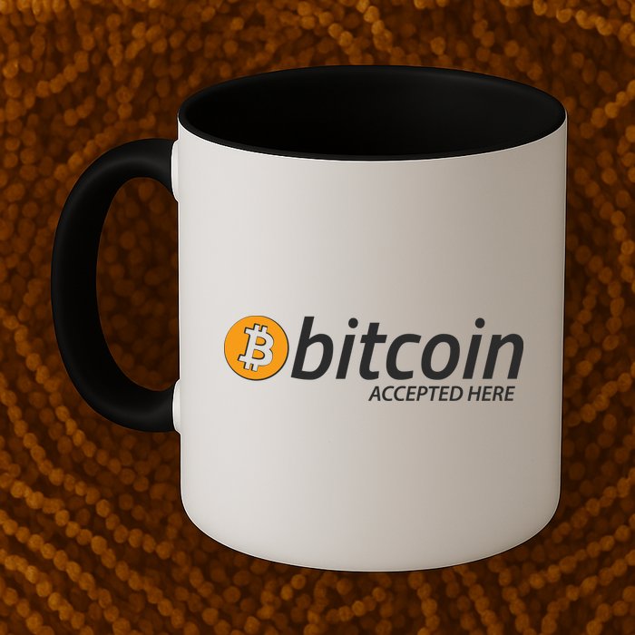 Bitcoin Accepted Here Cryptocurrency Logo Mug